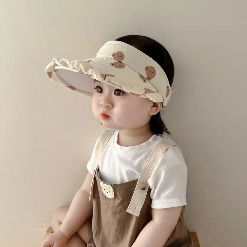 Sombrero con estampado de oso de dibujos animados para niños y niñas, gorra de sol con tapa vacía, ajustable, sombrilla para bebé, accesorios coreanos para niños - imagen 2