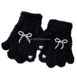Guantes infantiles tejidos con perlas para niña