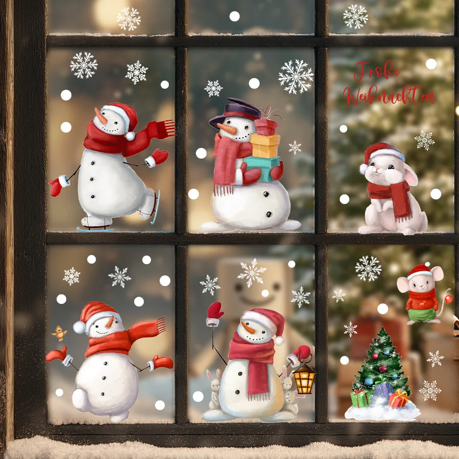 Pegatinas navideñas clásicas para ventanas, pegatinas estáticas, lindos muñecos de nieve, adornos navideños, pegatinas para ventanas de vidrio - imagen 2