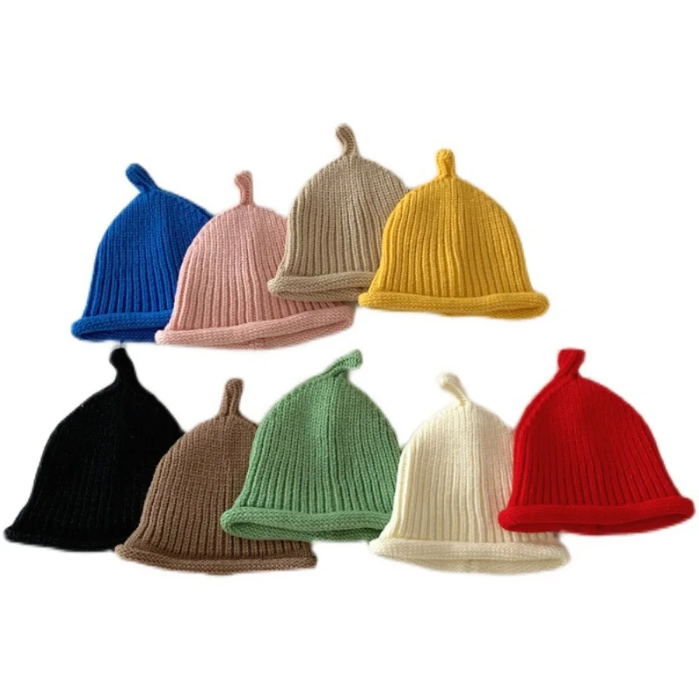 Gorro de punto para bebé de estilo coreano, gorro grueso de invierno para mantener el calor, gorro de bebé de Color sólido, invierno - imagen 4