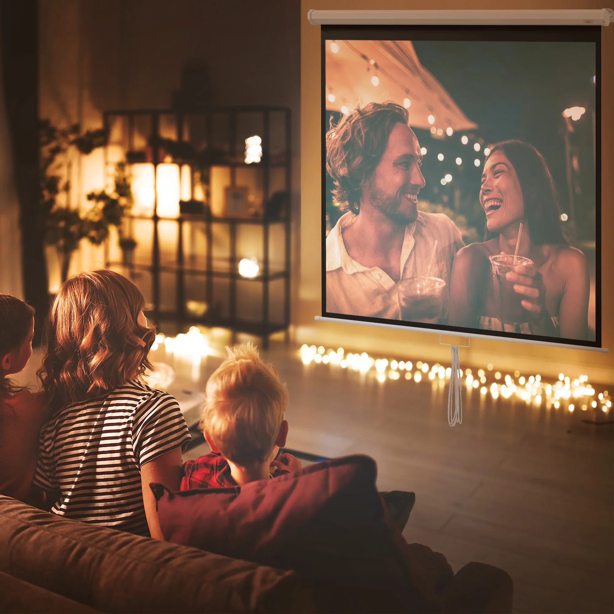 HOMCOM Pantalla de Proyector Manual 99 Pulgadas Pantalla de Proyección Portátil Formato 1:1 para Interior y Exterior Cine en Casa Patio 178x178 cm Blanco - imagen 2