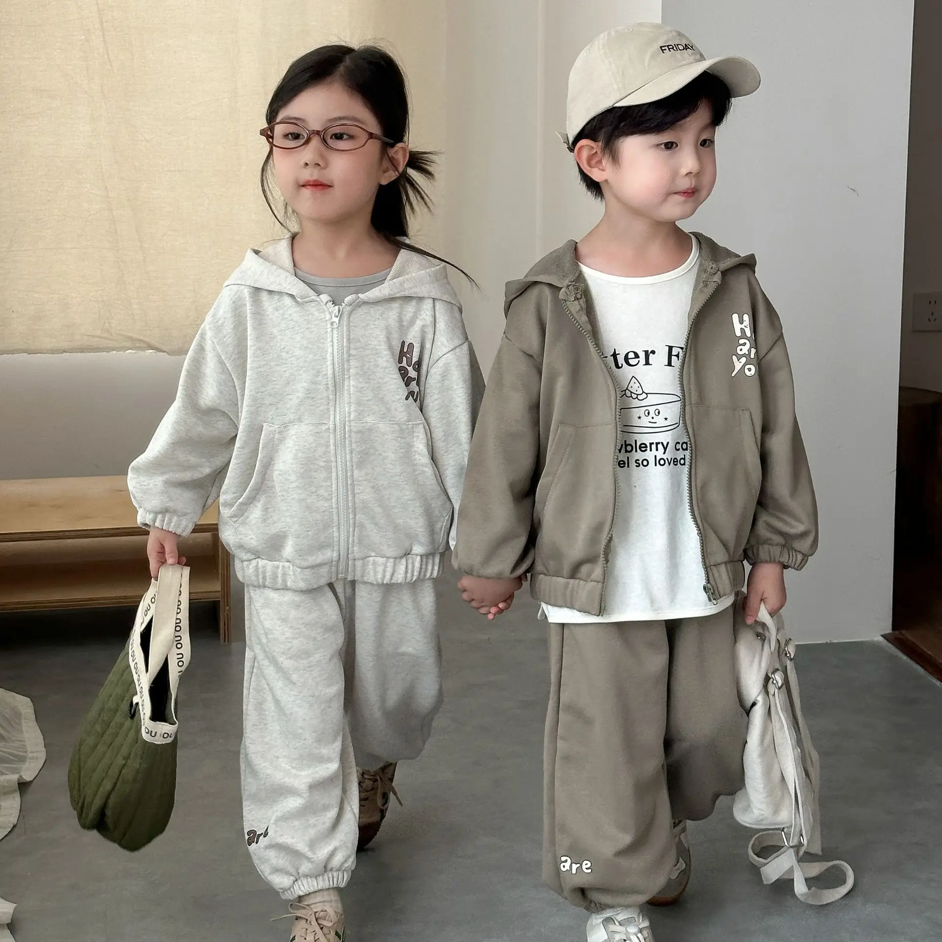 2 uds. Sudaderas y pantalones de otoño para niños y niñas, ropa para niños, Top deportivo de algodón con cremallera, suéter de manga larga, cárdigan con capucha - imagen 3