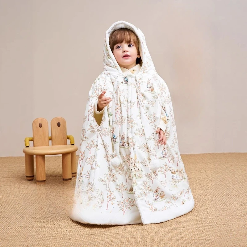 Capa de bebé con capucha para invierno, Poncho de capa gruesa de dibujos animados a prueba de viento para recién nacidos, capillera térmica larga para niños pequeños al aire libre