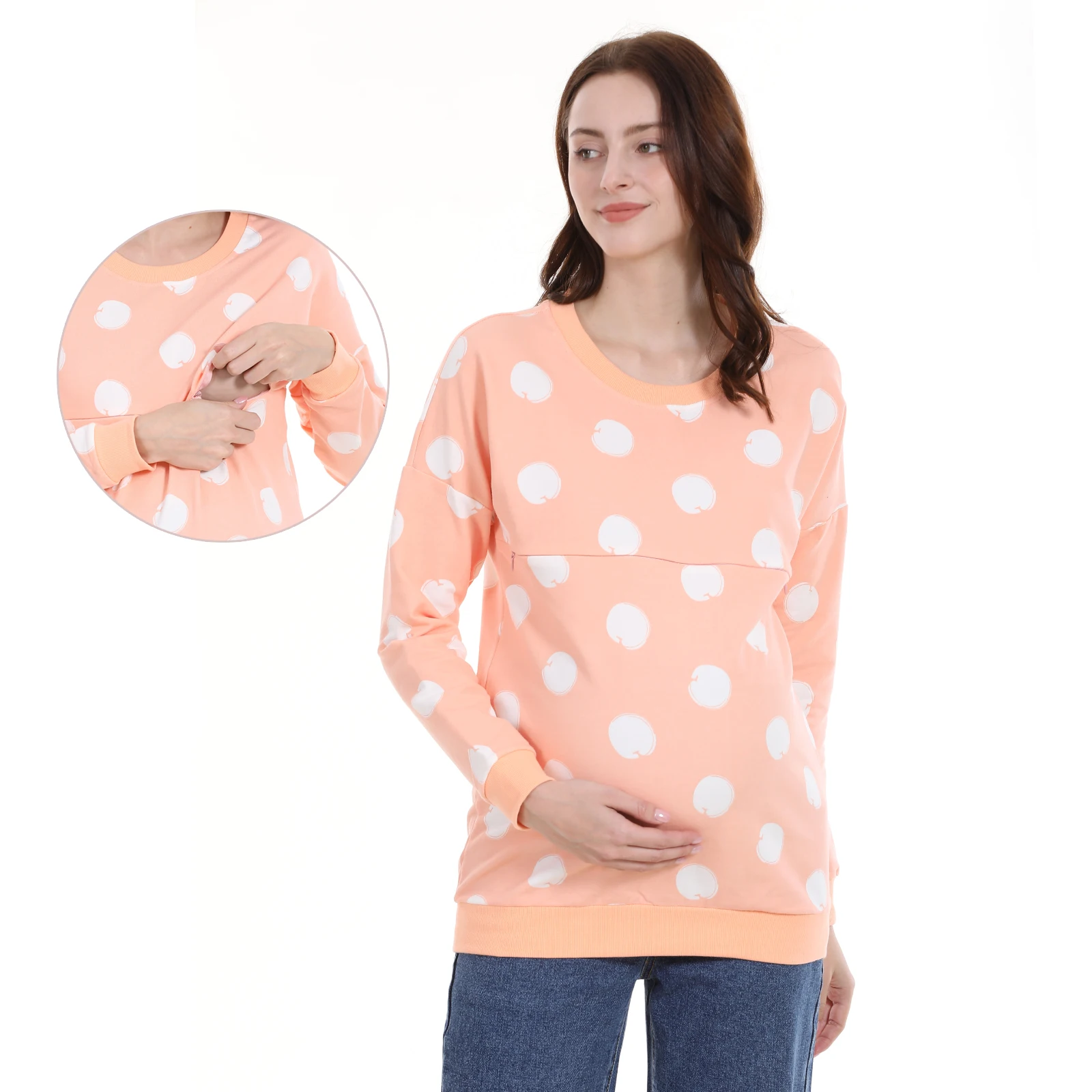 Ropa de maternidad holgada, Tops para mujer, sudaderas de lactancia, jersey de algodón con cuello redondo para lactancia, sudaderas con capucha para embarazo, Otoño Invierno - imagen 3