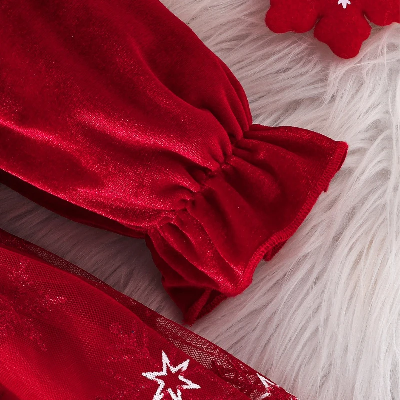 Vestido de terciopelo y tul de Navidad de manga larga para niñas - imagen 4
