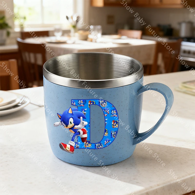 100ML Sonics bouteille d'eau en acier inoxydable pour garçons filles dessin animé lettre nom brosse à dents tasses maison Simple mode tasse d'eau cadeau - imagen 4