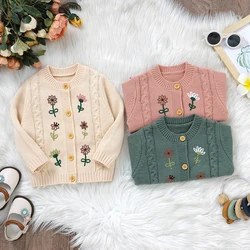 Cárdigan tejido para bebé con bordado floral – Ideal para otoño invierno