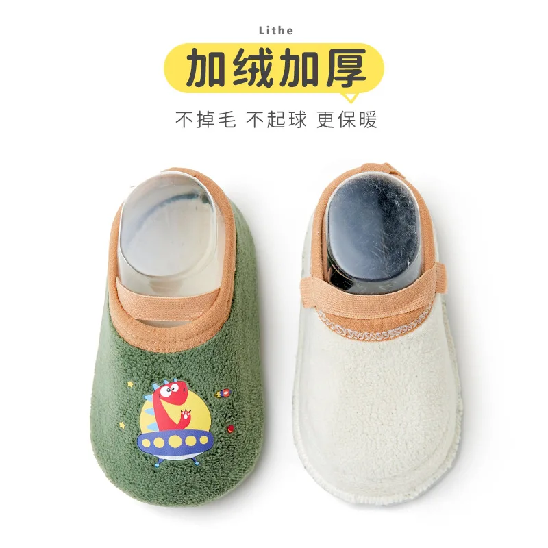 Calcetines antideslizantes de algodón con suela suave para primeros pasos, zapatos cálidos para bebés para niños pequeños, lindos calcetines de suelo para niños y niñas con dibujos animados - imagen 3