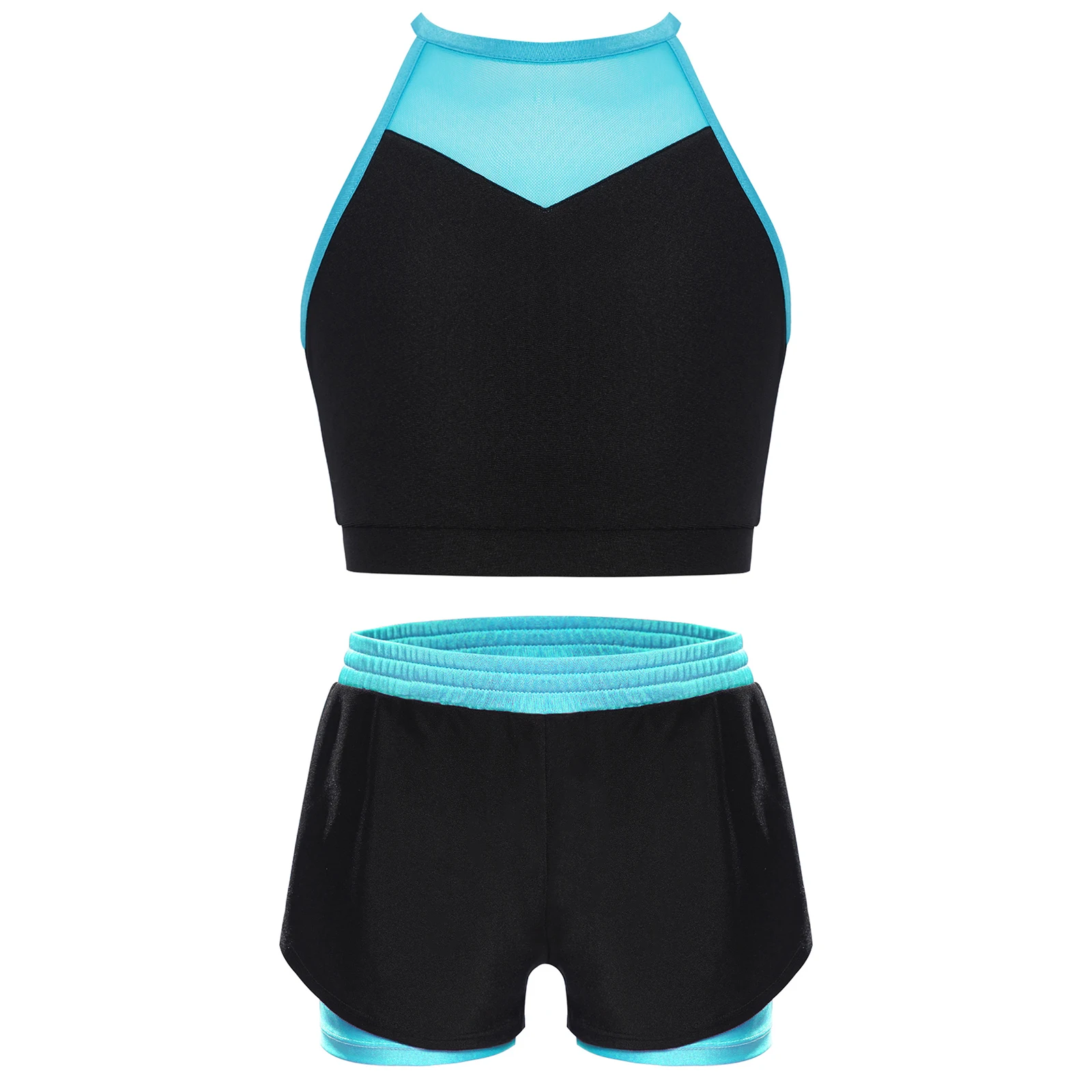 Conjunto de baile de Ballet para niñas, trajes deportivos, Top corto sin mangas con calzoncillos tipo bóxer para gimnasios, entrenamiento, danza, ejercicio, Yoga, correr - imagen 4