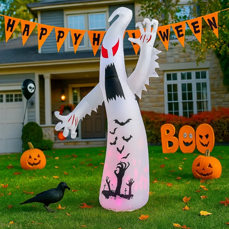 Decoraciones inflables de Halloween de 11,8 pies, decoración modelo fantasma con luces LED para Halloween, patio al aire libre, jardín, césped, accesorios aterradores - imagen 2