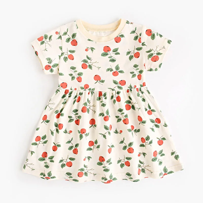 MILANCEL, nuevo vestido fino de verano para niñas, 9M-5T, ropa bonita con estampado completo de manzanas, disfraz de manga corta para niños - imagen 2