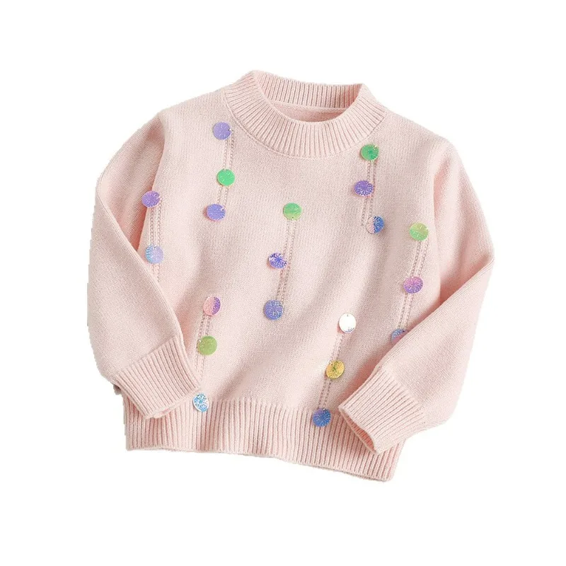 ¡Nuevo suéter suelto de estilo perezoso para niñas esta primavera y otoño! Top de punto de moda y fácil de usar, color liso y adornado con lentejuelas. - imagen 5