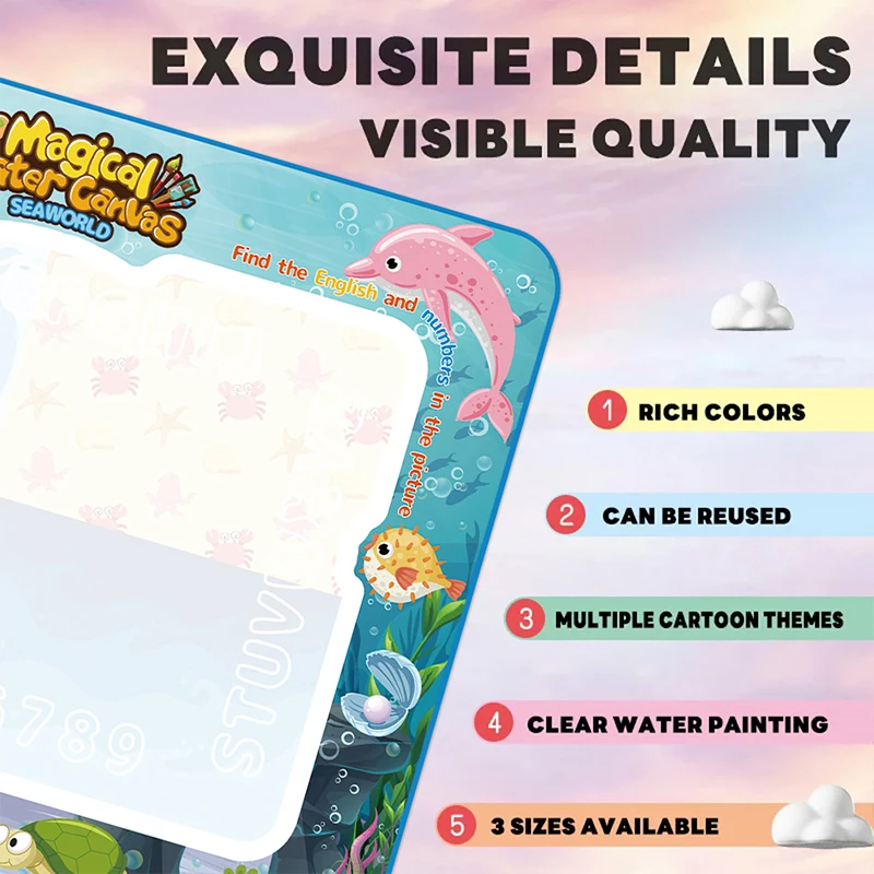 Tapete mágico de dibujo al agua de 100x80CM con bolígrafos mágicos reutilizables tablero de pintura Montessori para garabatos juguetes educativos regalos para niños 39x31 pulgadas - imagen 5