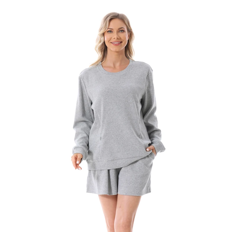 Ropa de maternidad de talla grande, trajes para mujeres embarazadas, conjunto de sudadera y pantalones cortos, blusa y pantalones cortos holgados para amamantar para primavera y otoño - imagen 2