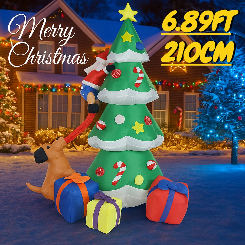 Juguete inflable de Navidad de 6,89 pies, árbol de Papá Noel, decoración de perros, luces LED, decoración de fiesta de patio, suministros navideños para el hogar, regalo festivo - imagen 5