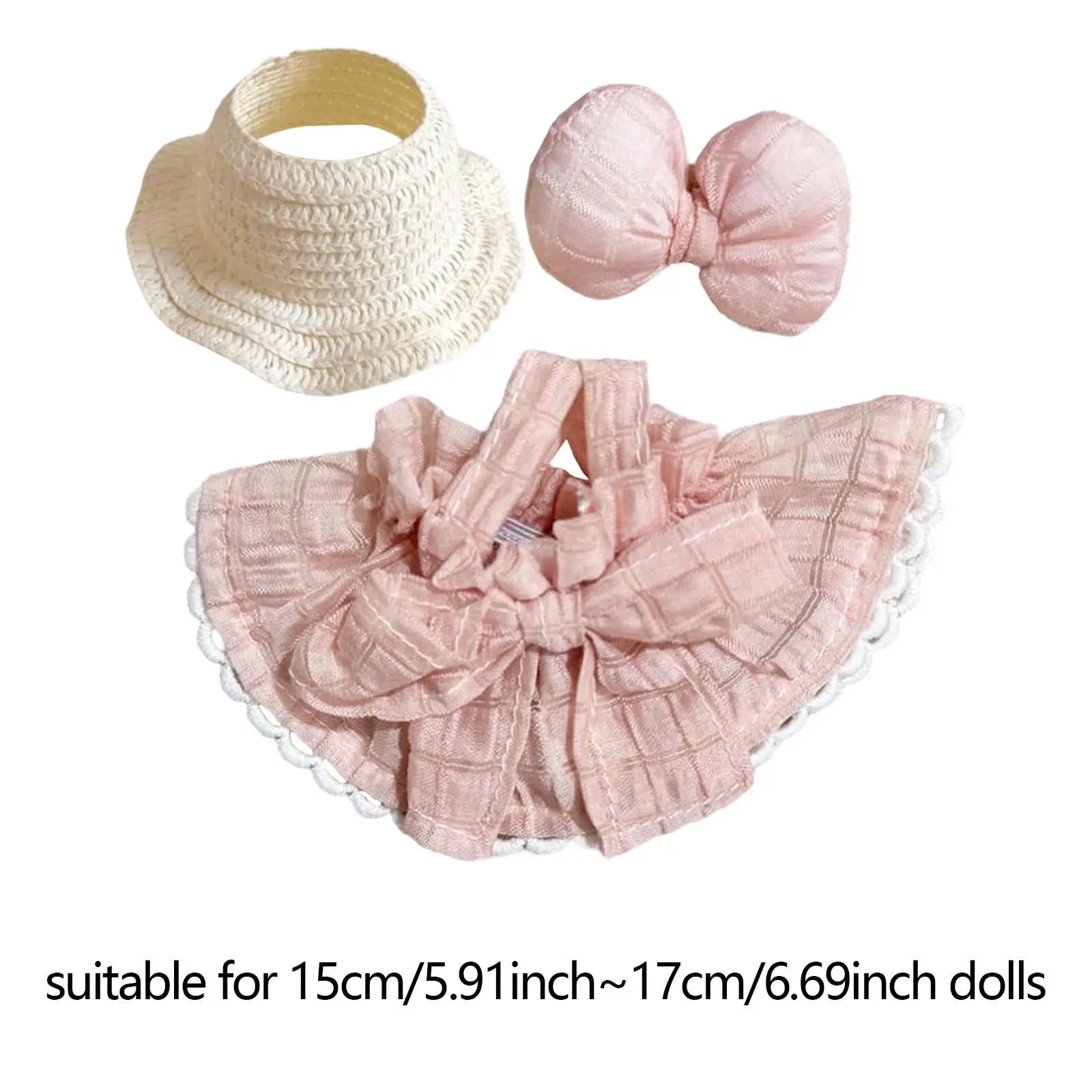 3Pcs Dolls Dress with Hat Bow Hairpin for 15-17cm Dolls Dress up Halloween Gifts