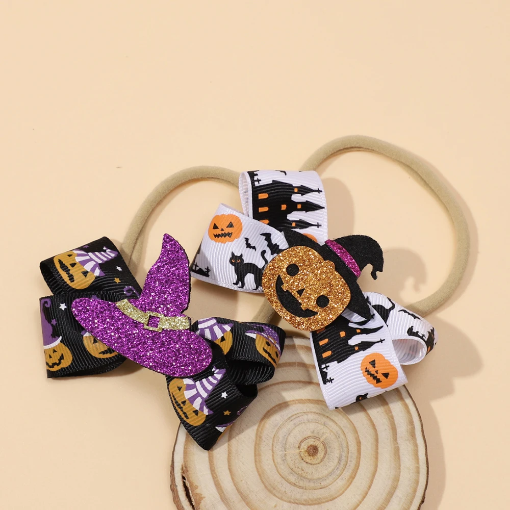 Diadema elástica de nailon para bebé, banda para el pelo de Halloween para niña recién nacida, Calavera, calabaza, accesorios para el cabello para niños, accesorios para fotos de vacaciones, nuevo - imagen 3