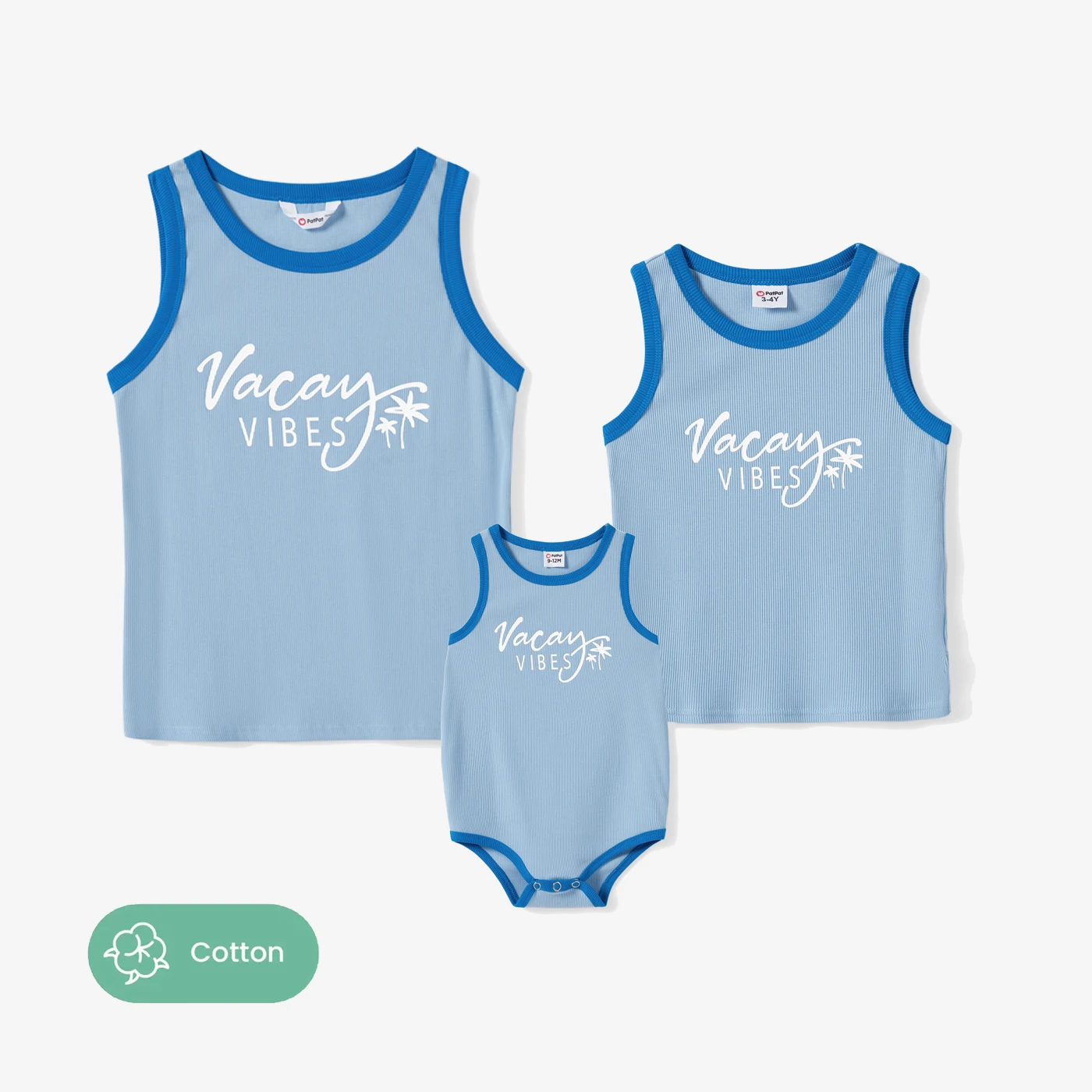 PatPat Mommy and Me Matching Vacation Vibe Camiseta sin mangas acanalada azul claro
