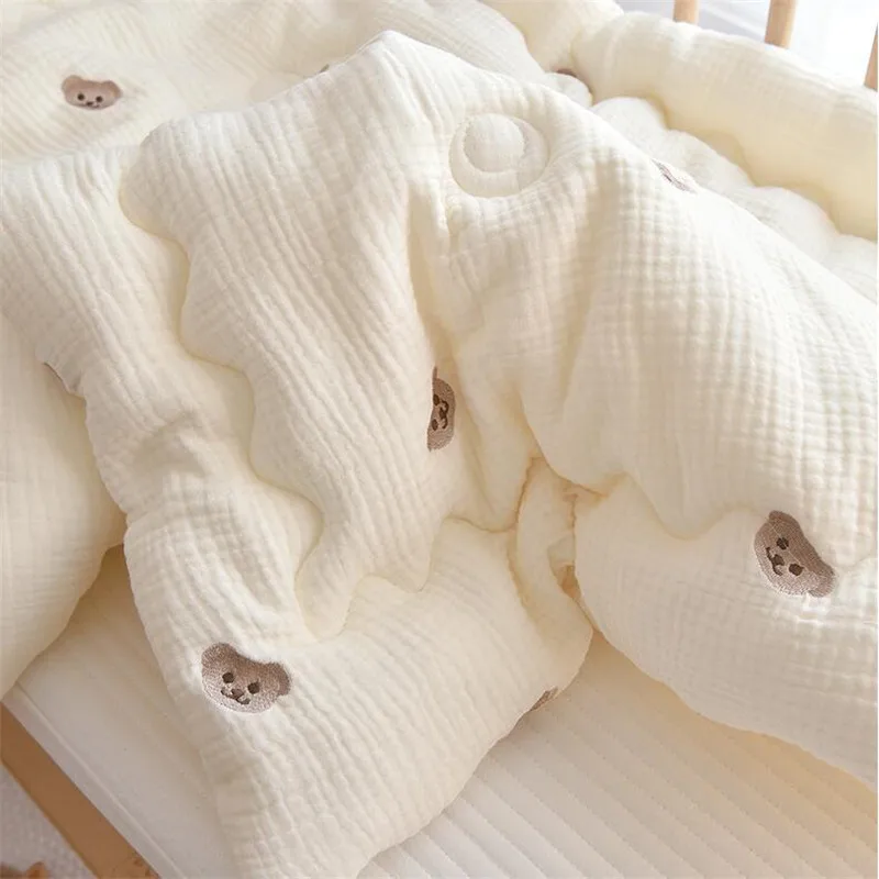 Edredón grueso de muselina de algodón bordado de oso y conejo para bebé, edredón térmico para recién nacido, manta para cuna de bebé con relleno, invierno - imagen 3