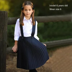Vestido y falda plisada azul marino para niña – Conjunto escolar