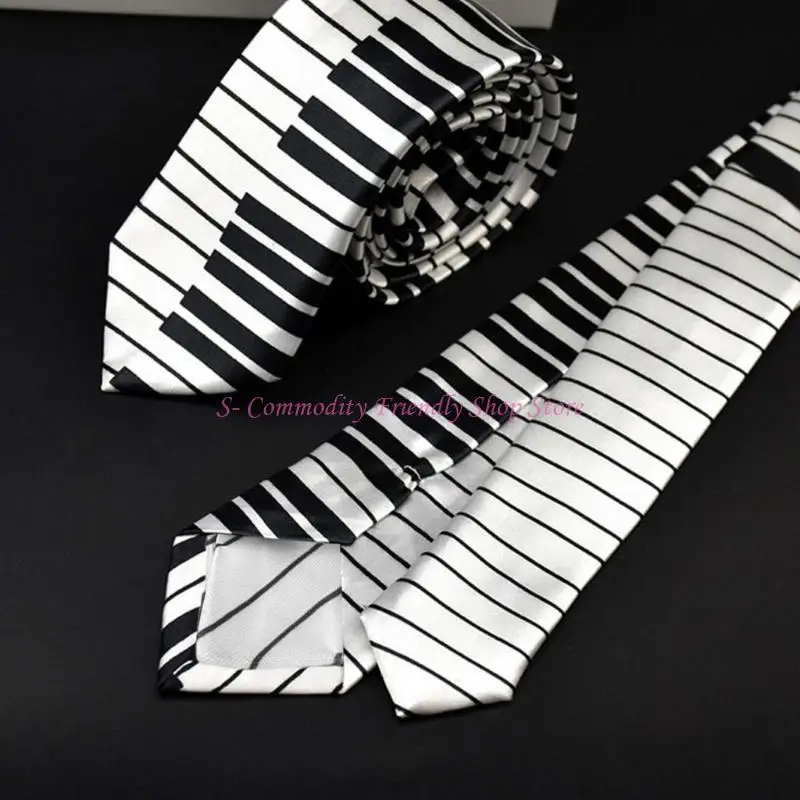 85AE Corbata clásica de piano blanco y negro para hombre