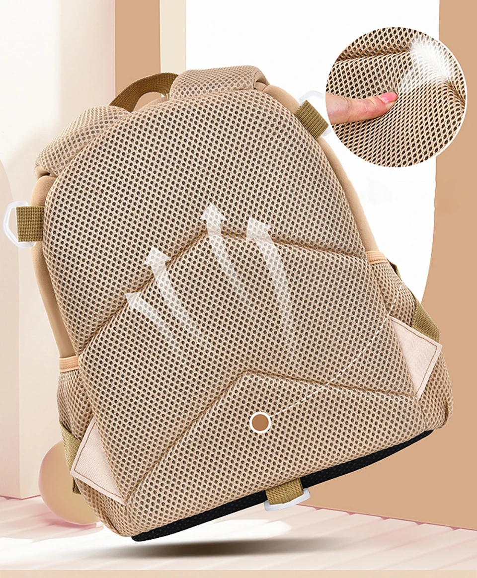 Detalle del panel acolchado y hebilla de pecho de la mochila infantil