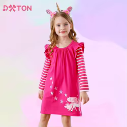 DXTON Vestido unicornio rayas niña manga larga apliques invierno