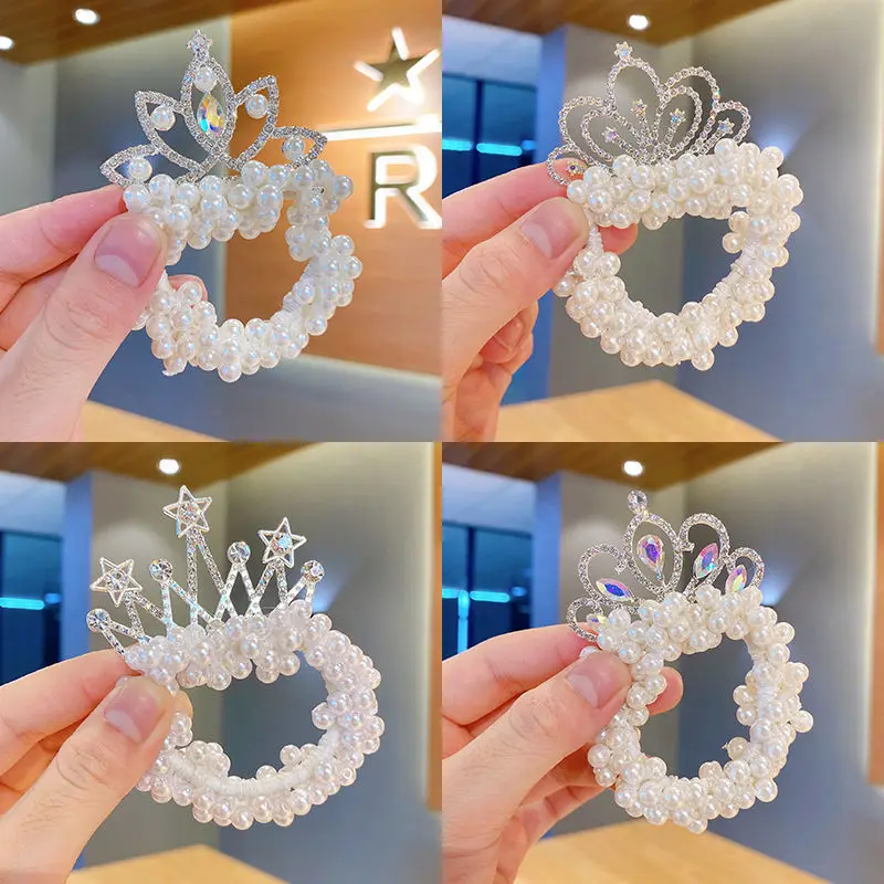 Nueva diadema de cristal para niños, tocado de princesa, horquilla de perlas, corona, lazo para el pelo de niña, banda de goma, accesorios para el cabello - imagen 2