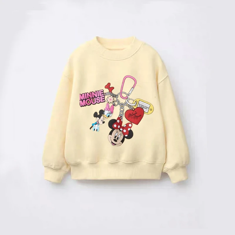 Sudadera de dibujos animados de Disney para niñas, Tops de manga larga, ropa de primavera y otoño, ropa bonita con estampado de Minnie para niños, Sudadera con capucha de cuello redondo - imagen 3