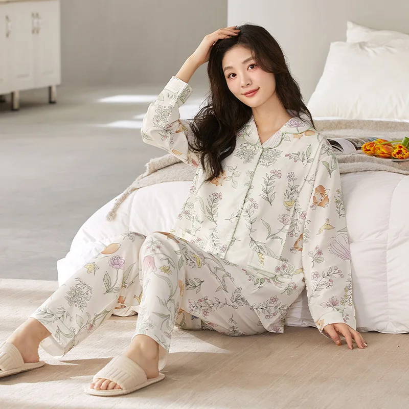 Ropa de dormir de maternidad de algodón estampada para madre, traje de dormir para amamantar, pijamas, ropa para mujeres embarazadas, conjuntos de ropa de dormir para embarazo - imagen 2