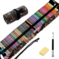 Lápices de colores aceitosos con estuche enrollable de lona para dibujar