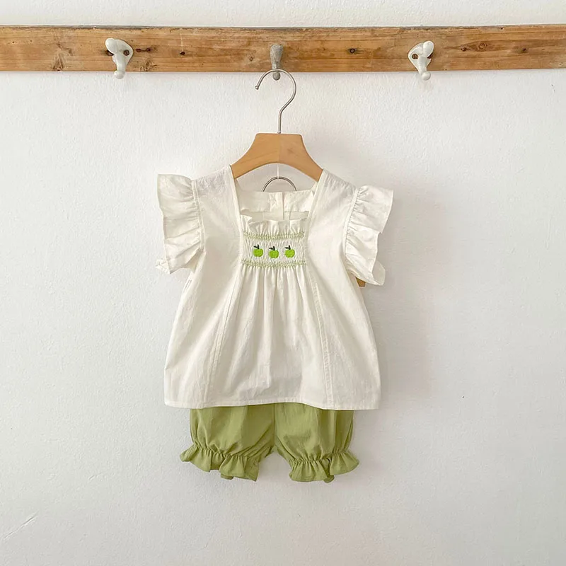 Conjunto de ropa de verano para niñas pequeñas, camisa y pantalones cortos con bordado de flores para niñas de 0 a 24 meses, traje fino y cómodo, 2 uds. - imagen 4
