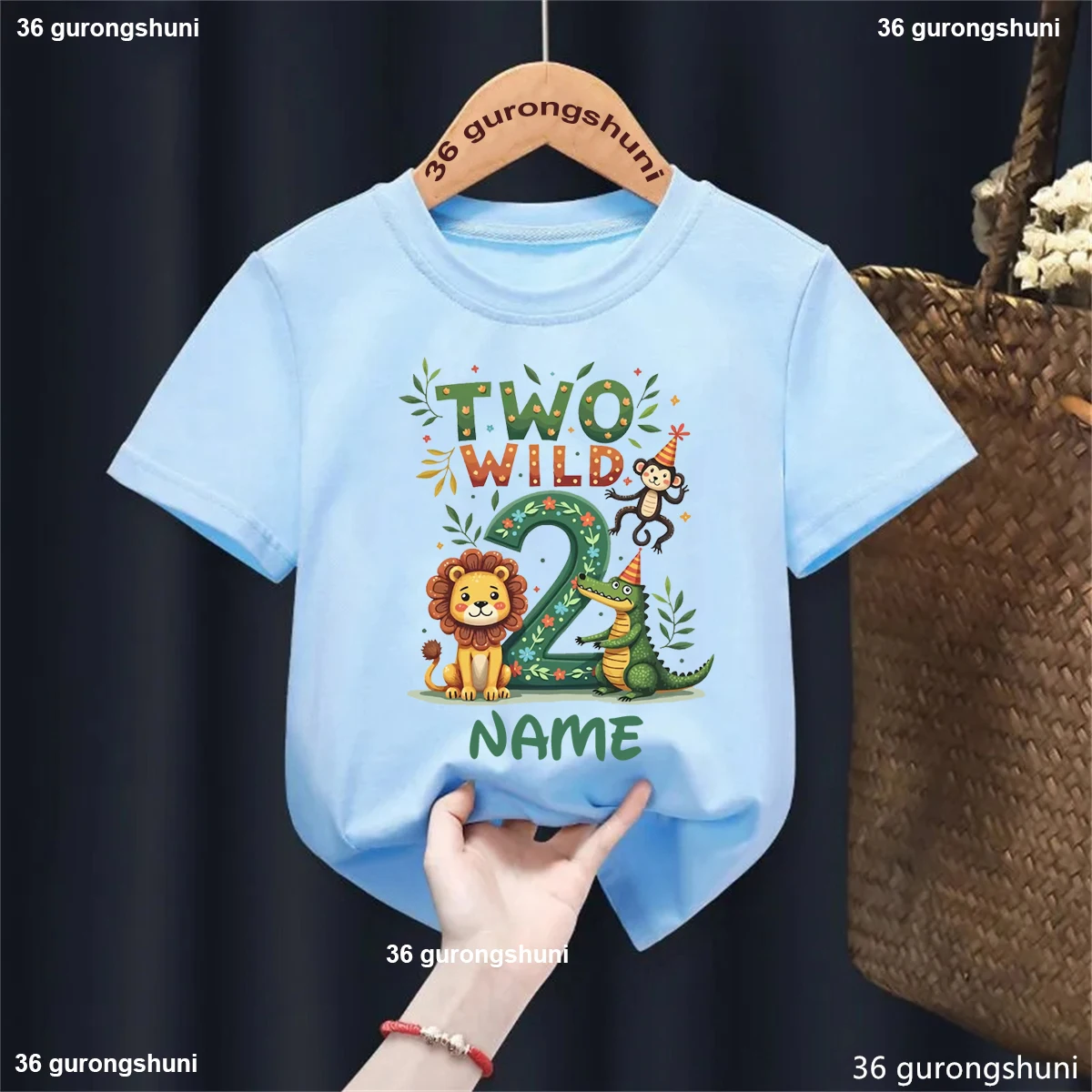 Camiseta infantil de leones, mono y cocodrilo con nombre - imagen 5