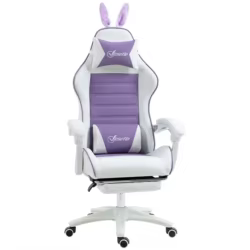 Vinsetto Silla Gaming Ergonómica Reclinable 135°, Silla Gamer Racing de Cuero PU con Soporte Lumbar, Altura Ajustable, Reposacabezas y Reposapiés Retráctil, para Oficina, Estudio, Púrpura