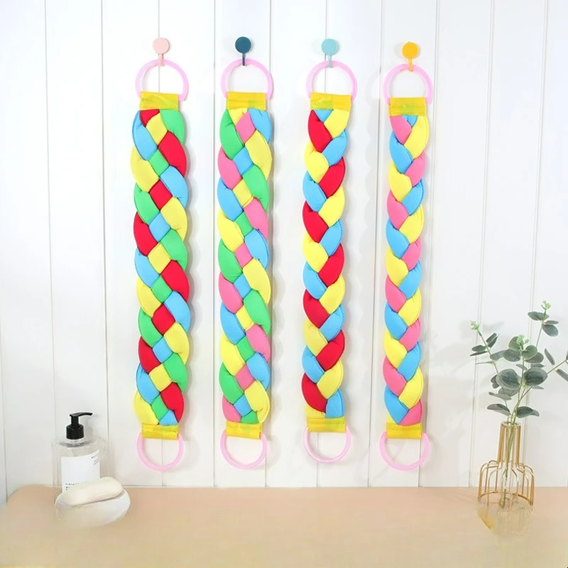 Toalla exfoliante de espalda trenzada de tres hebras, tira de baño de doble cara, exfoliante de espalda de punto, toalla de baño, tira exfoliante corporal