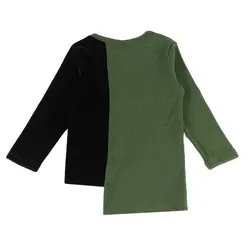 Camiseta niño acanalada manga larga cuello abierto dobladillo negro