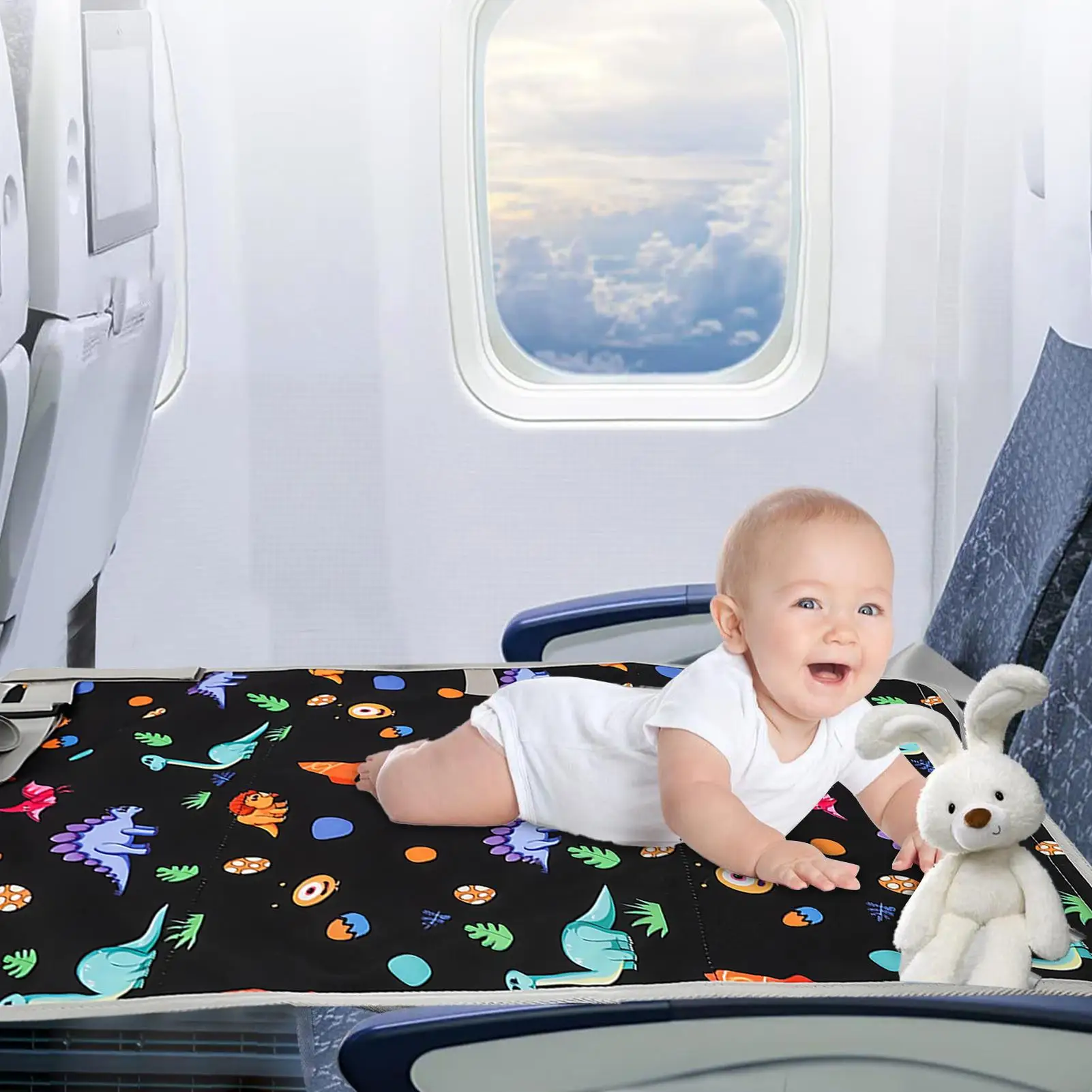 Cama de avión para niños, extensor de asiento de avión para niños, reposapiés plegable, cuna suave portátil para jugar, viajar durante la noche y dormir - imagen 4