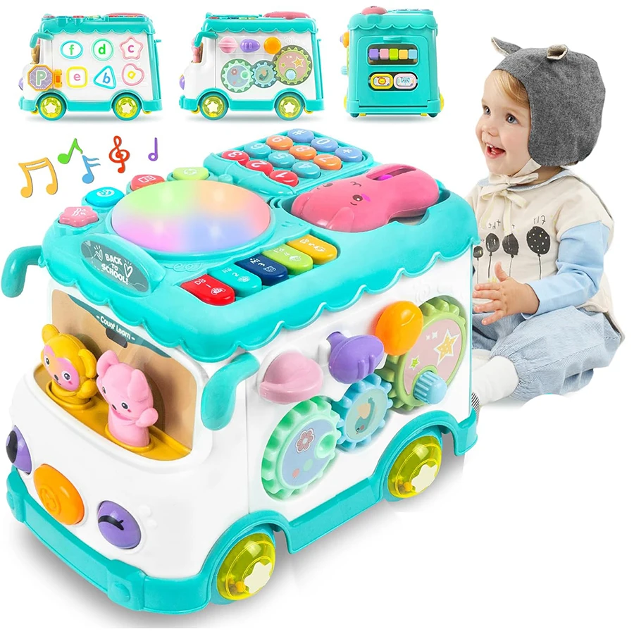 Juguetes Educativos Montessori para bebés, juguetes de autobús Musical, aprendizaje Musical educativo para niños pequeños, juguetes de autobús de actividades