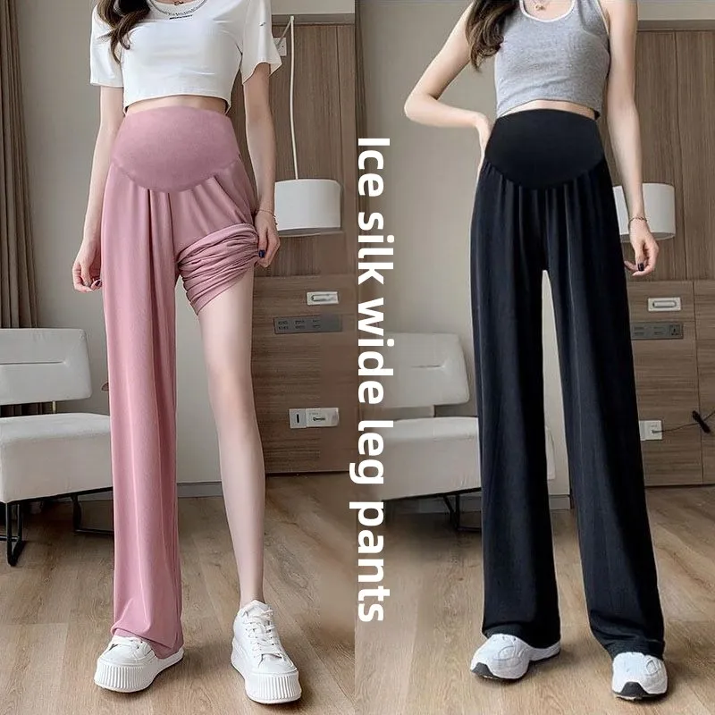 Pantalones premamá de seda fría de corte ancho y holgado