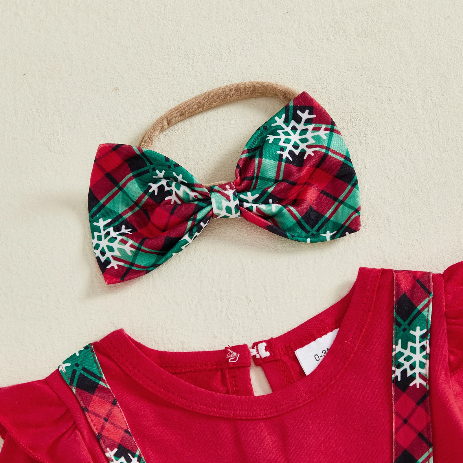 VISgogo Conjunto de Navidad/Halloween para niña, Papá Noel a cuadros/patrón de cara de calabaza, vestido mameluco de manga larga y diadema con lazo - imagen 4