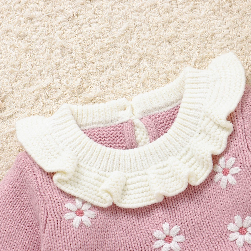 Conjunto de punto para bebé niña: top y leggings florales - imagen 3