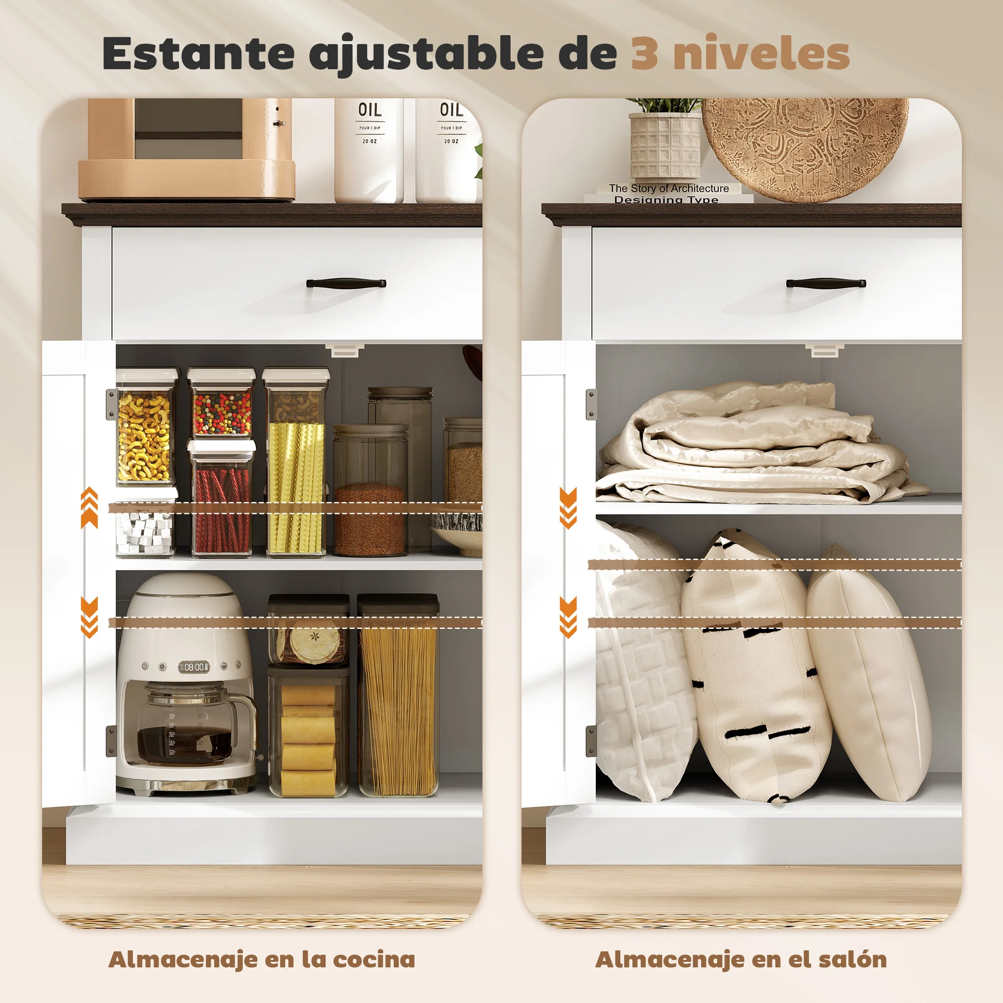 HOMCOM Aparador de 2 Puertas Aparador para Salón Rústico con 1 Cajón Estante Ajustable para Comedor Entrada Blanco 75,2x40x91,5 cm - imagen 4