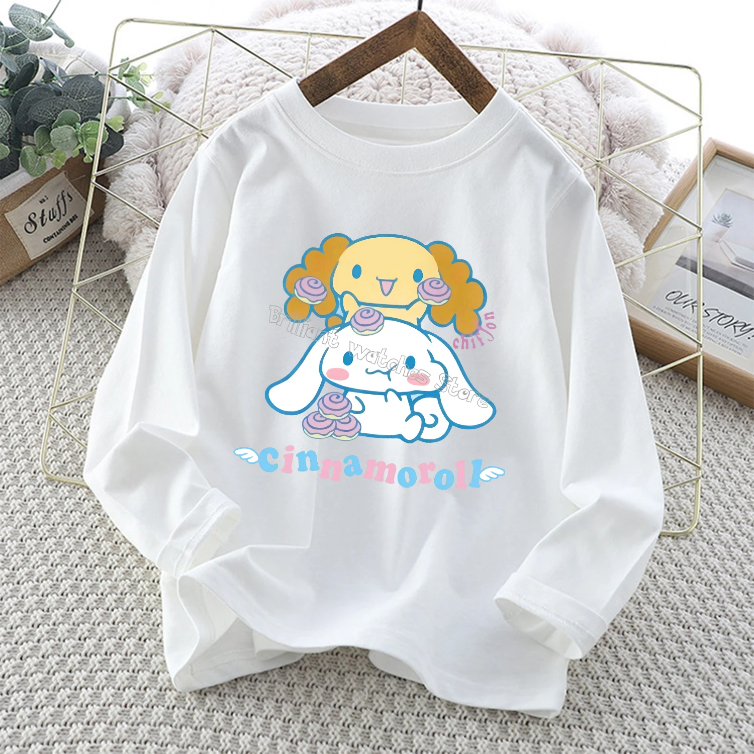 Cinnamoroll-Top de manga larga para niños, camiseta de Anime de dibujos animados, ropa informal blanca nueva, blusa, ropa de moda para niños, regalo - imagen 4