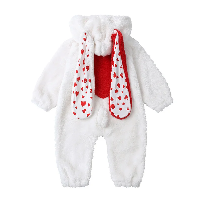 MILANCEL, nuevo peleles de invierno para bebé de 3 a 24M, mono de conejito para niñas con franjas de diferente Color, mono holgado acolchado de lana para niños pequeños de una pieza - imagen 5