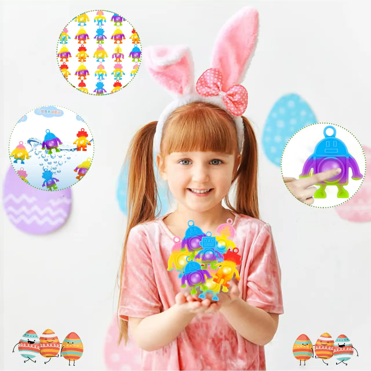Mini Robot de arcoíris para niños, juguete de descompresión de la yema del dedo, llavero de presión de silicona, recompensa, regalos de fiesta de cumpleaños, 10/20 Uds. - imagen 5