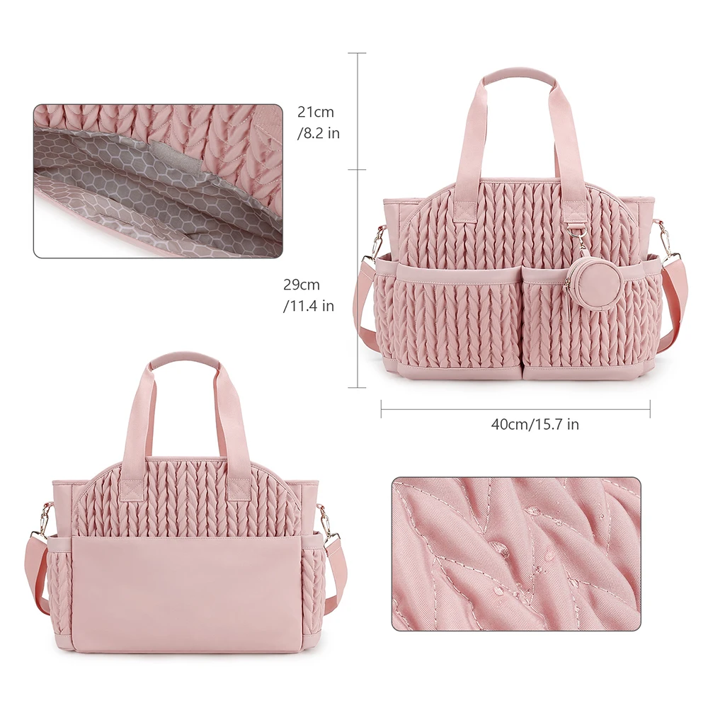 Bolso pañales rosa suave impermeable malla transpirable y bolsillos - imagen 2