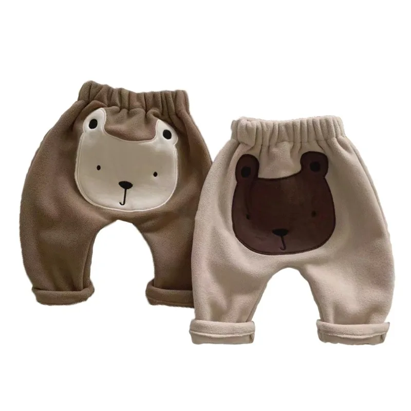Pantalones de invierno para bebé, pantalones de felpa gruesos con bonito oso, ropa coreana cálida para niños, pantalones bombachos informales para niños y niñas - imagen 5
