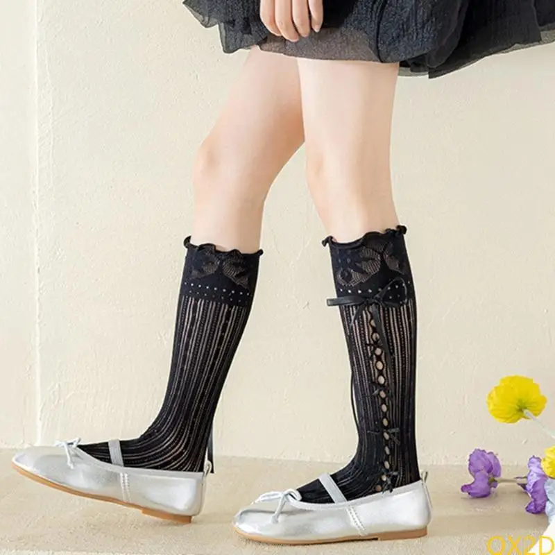QX2D LIND SWEET SWEET MEDIO CANCAS PARA NIÑOS CON LACE Y Bownot Design Nylon suave y transpirable en calcetines tubo - imagen 4