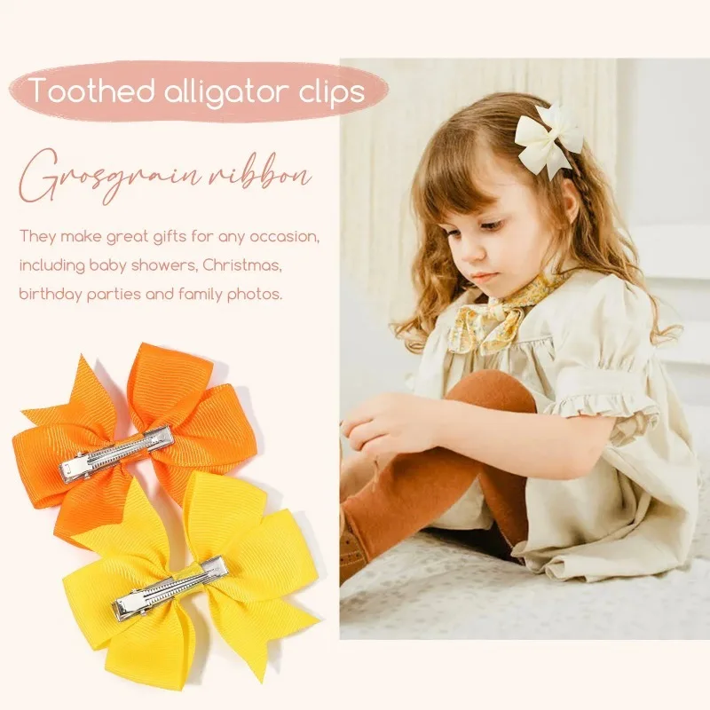 Lazos de cinta grogrén para niña – Pinzas cocodrilo bebé - imagen 2