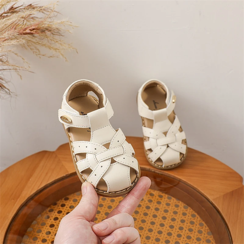 Zapatos informales de verano para niños, sandalias tejidas para niñas, sandalias antideslizantes de suela blanda para bebés, zapatos de playa recortados para niños pequeños - imagen 4